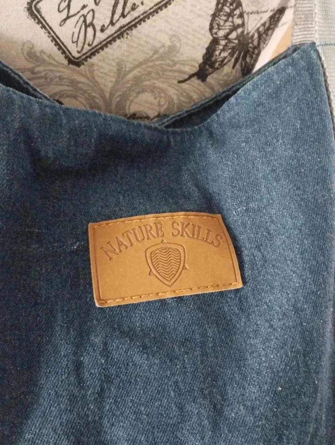 Large navy blue floral jeans-look tote bag, Nature Skills – photo 2